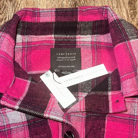 sanctuary x Anthropologie Fuchsia and Black Plaid Long Sleeve Dress - Picture 4 of 8